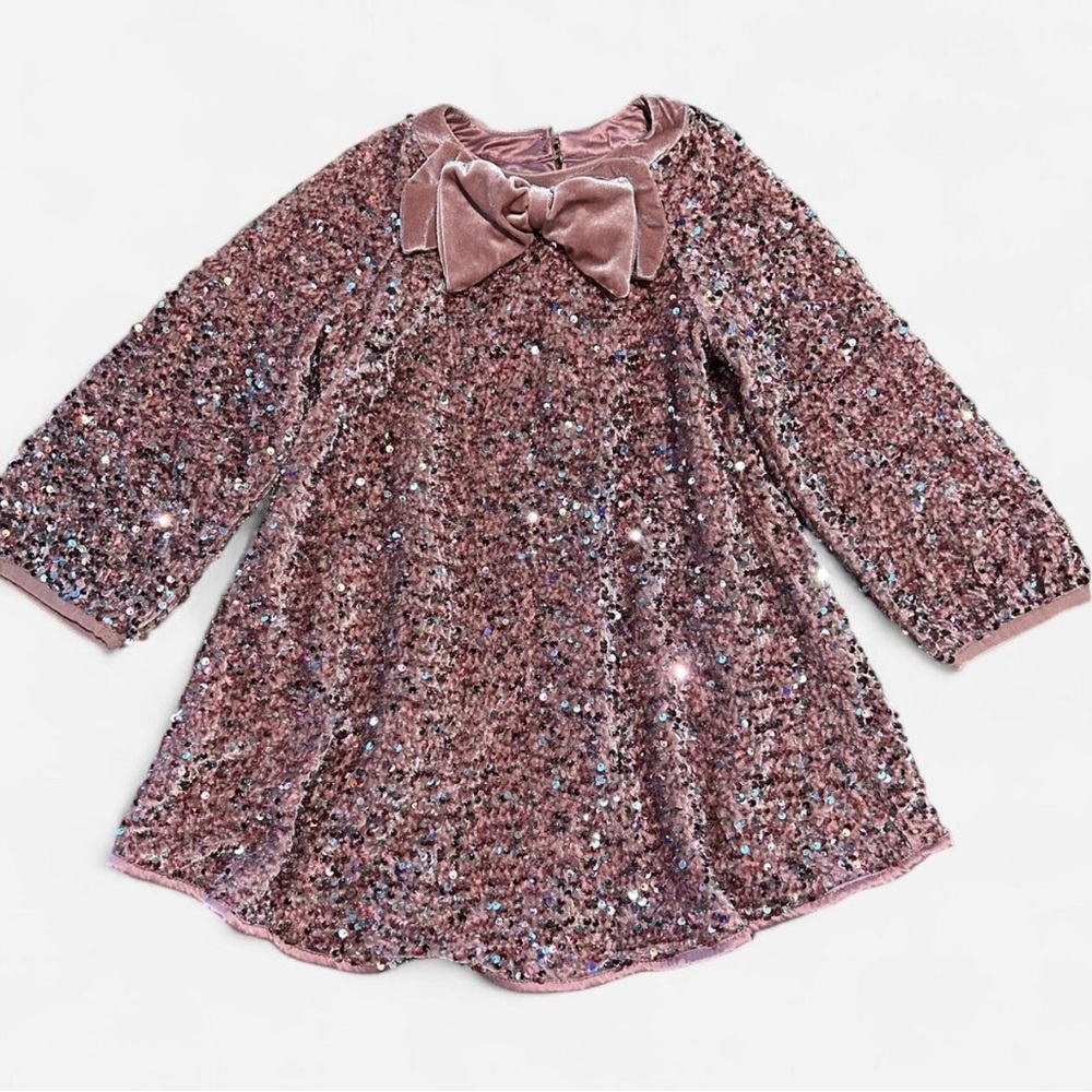 Sparkling Sequins Mauve Velvet Bow Dress